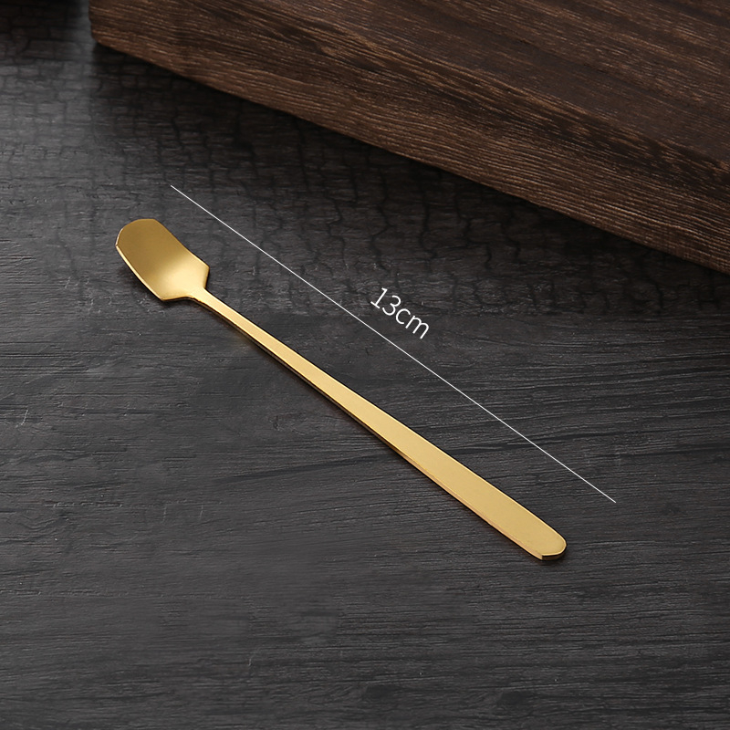 Retro Bar Coffee Spoon Round Head Spoons Gold Stainless Steel Spoon Long Handle Square Head Spoon Home Kitchen
