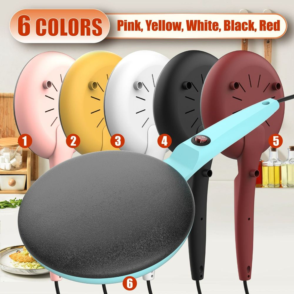 Electric Crepe Maker 8 Inch,  Portable Crepe Maker & Hot Plate Cooktop On/Off Switch, Nonstick Coating, Automatic Temperature Control, Easy To Use For Pancakes, Blintz, Chapati
