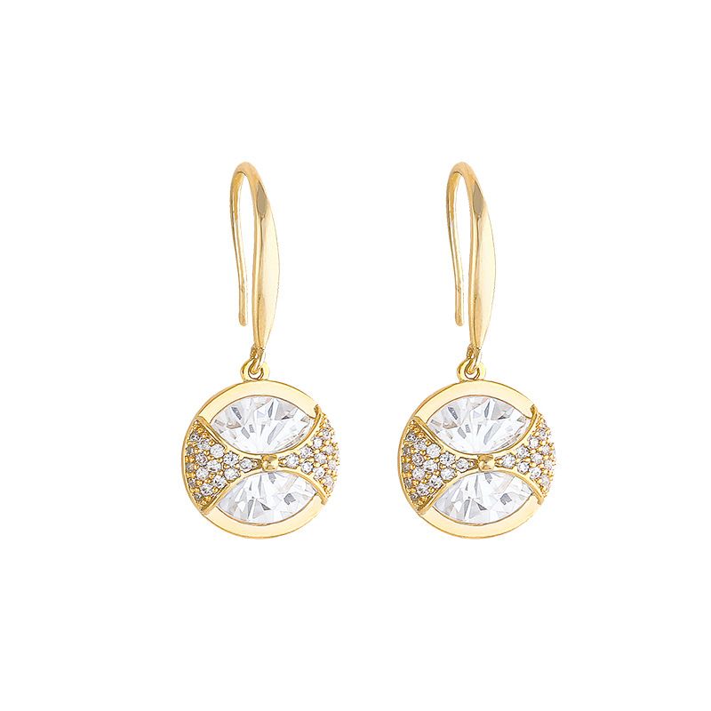 Dangle Drop Earrings Round Cubic Zircon Dangling Earrings Gold Plated Rhinestone Fashion Jewelry Accessories Gift for Women