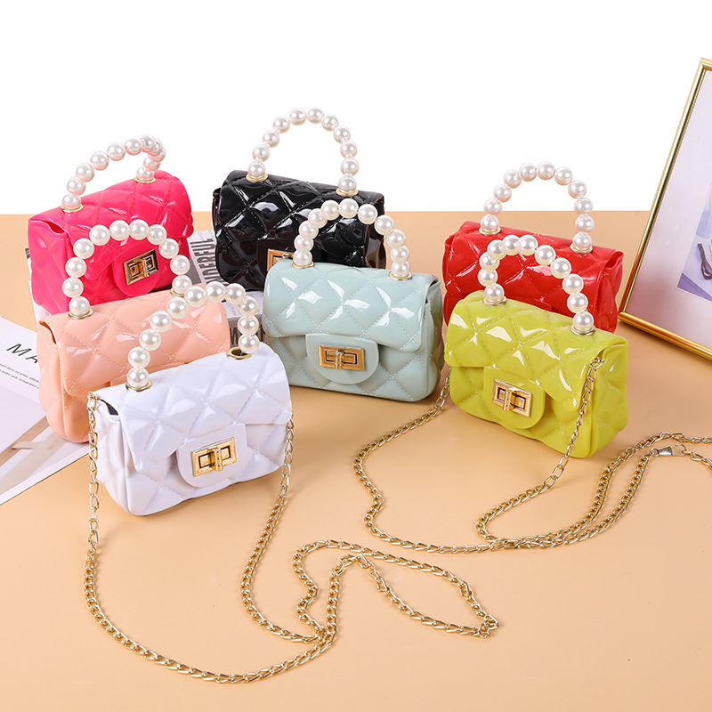 2255 DIY Jelly Bag PU Shoulder Bag 3D Sticker Woman Pearl Handbag