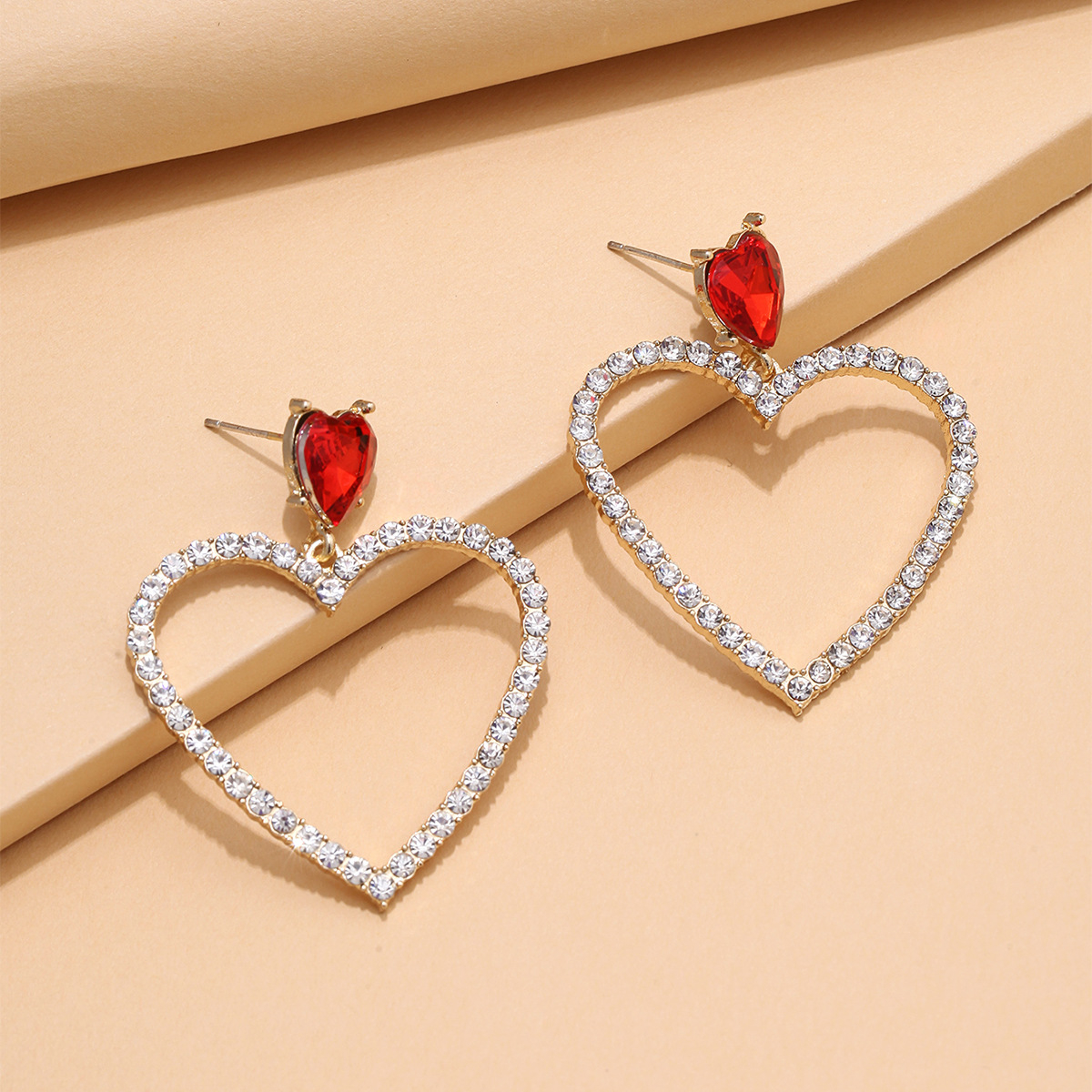 DF099 Rhinestone Heart Shaped Stud Drop Earrings