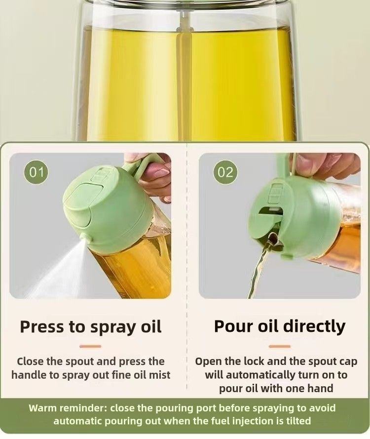 470ml Glass Oil Dispenser Bottle - Dual-Function Spray & Pour, Wide Mouth, Leak-Proof Design, Ergonomic One-Handed Use, Easy to Clean, Drip-Free Kitchen Oil Container  