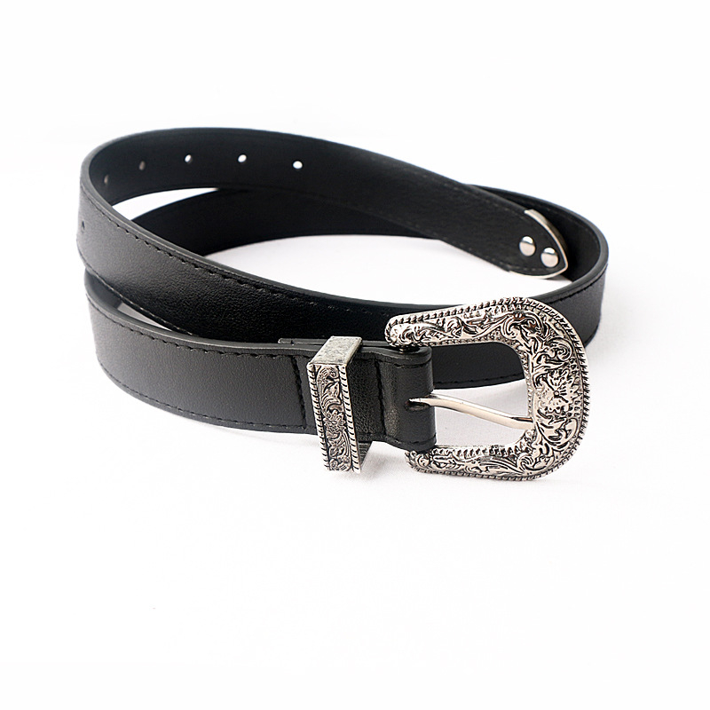 371 Women's Retro Simple Carved Belt Jeans Wide Belt