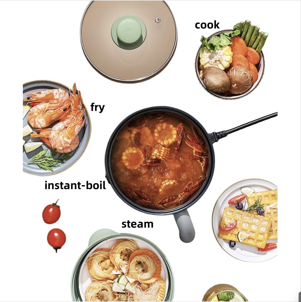 Electric Hot Pot Mini Non-stick Pot Fry Pan Electric Cooker with Plastic Steamer Dormitory Student Noodle Pot Home Electric Steamer Double-layers Egg Cooker Multi-functional Pot for Cooking Soup Rice Porridge Stewpot Kitchen Small Appliance