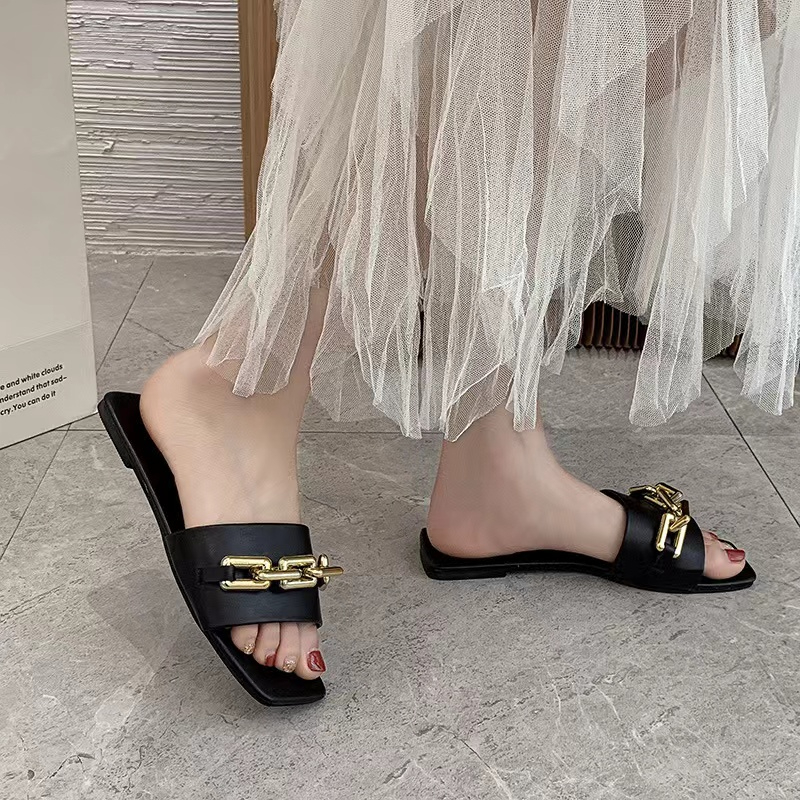 Slippers Women's Shoes Metal Chain Sandals Ladies Shoes