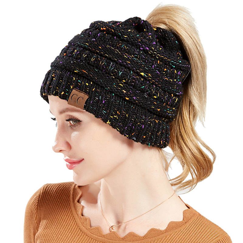 Women's Autumn/Winter New Beanie Variegated Hat Knitted Ponytail Hat