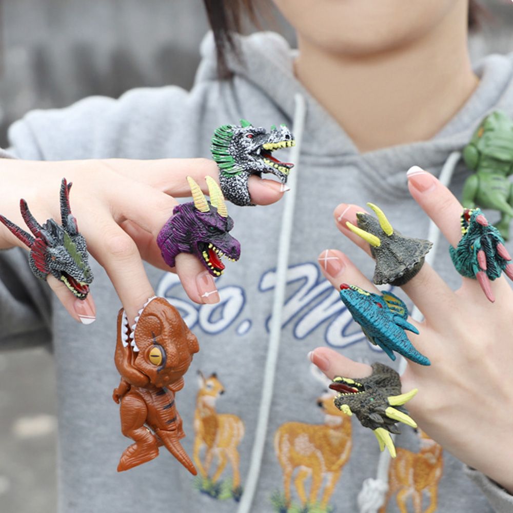 Six children's dinosaur rings science education toys simulated dinosaur wildlife birds cognitive hand-painted model toys