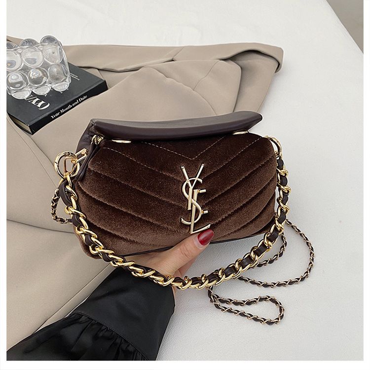 Luxury Velvet Lattice Chain Small Square Bag Elegant Fashion Women Shoulder Crossbody Bag Chic Tweed Style Ladies Daily Handbag
