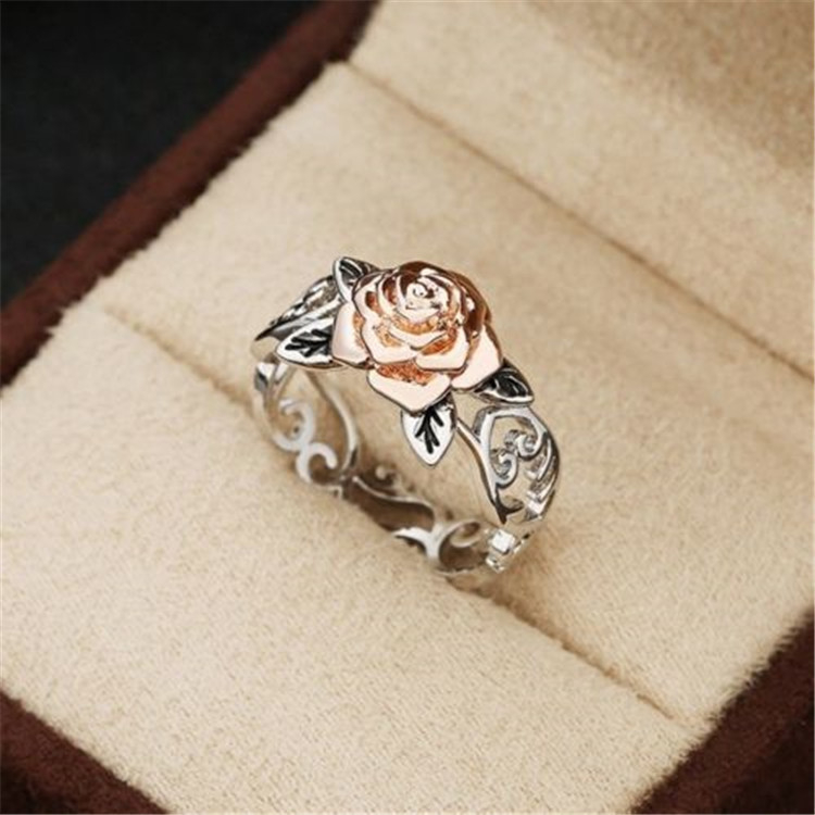 20214-3 Alloy Jewelry Fashion Hollow Design Sweet Rose Flower Ring For Women