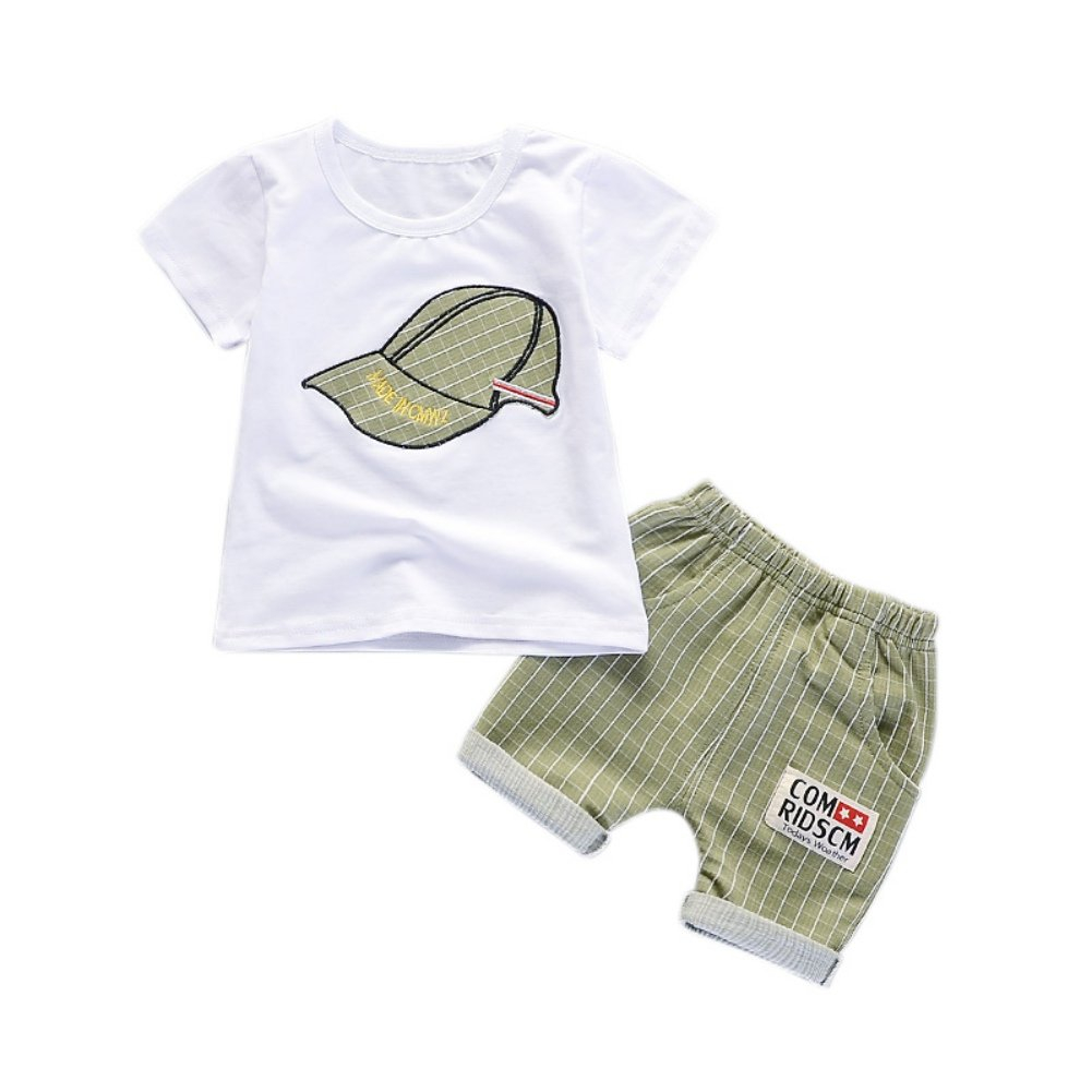 baby boys summer clothing set t-shirts and shorts plaid with hat motifs