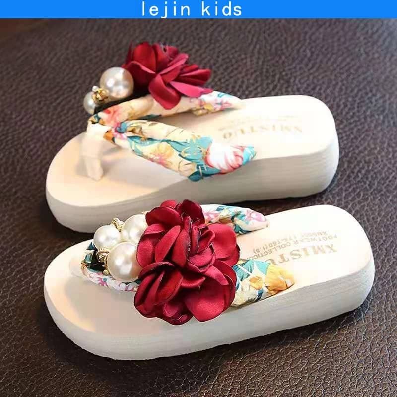 35 Size Summer New Non-Slip Girls' Flip-Flops Cute Casual Slide Pinch Sandals with Flowers