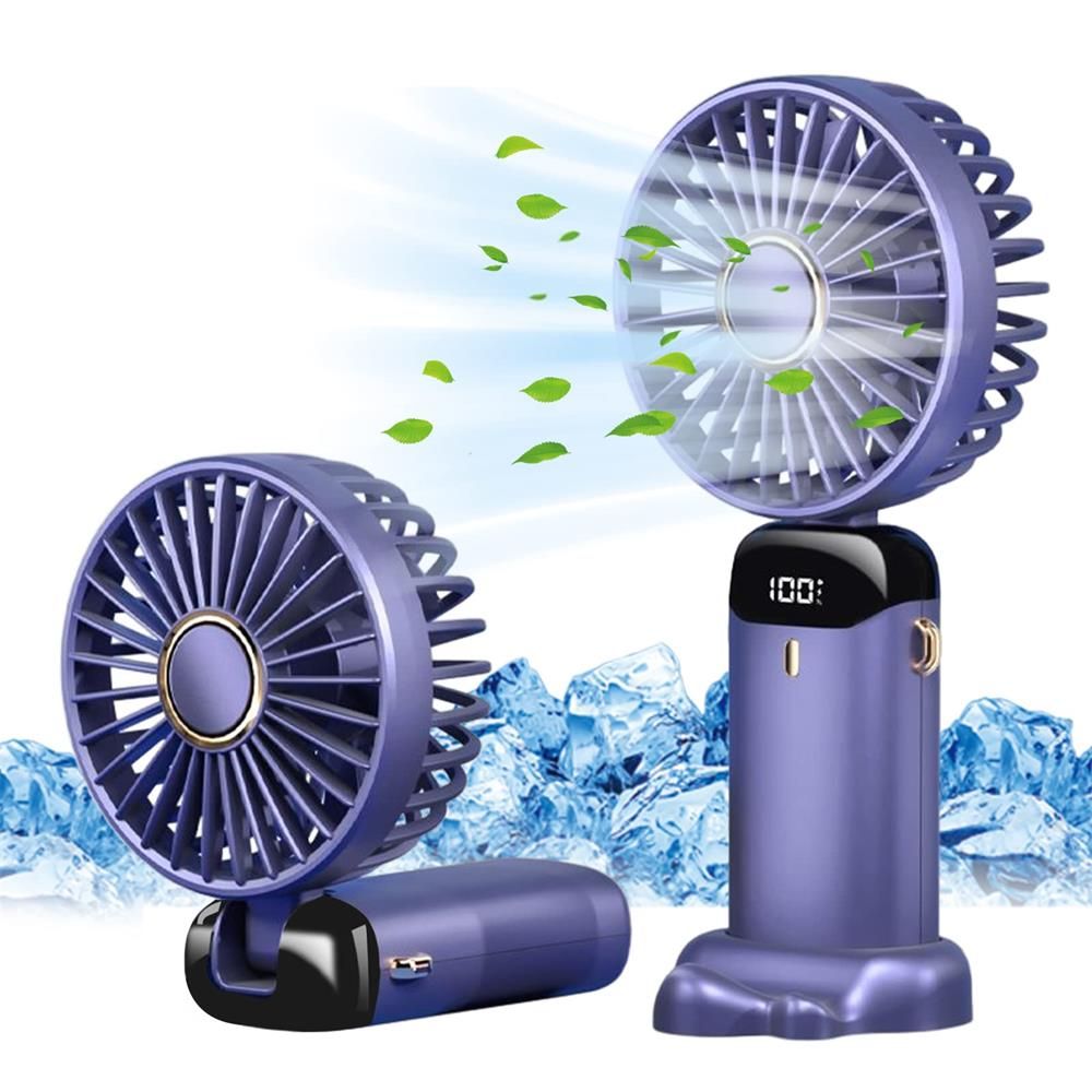Hand Held Fan,Portable Handheld USB Rechargeable Fans with 5 Speeds,Battery Operated Mini Fan Foldable Desk Desktop Fans with LED Display for Home Office Bedroom Outdoor Travel