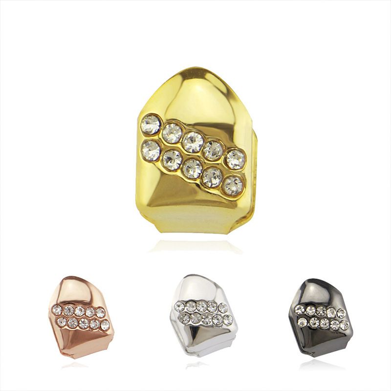 Luxury Iced-Out Diamond-Encrusted Snap-On Grillz Set - 4 Colors (Gold, Silver, Rose Gold, Black) - Sparkling Teeth Jewelry for unisex gold teeth silver teeth hip-hop grillz