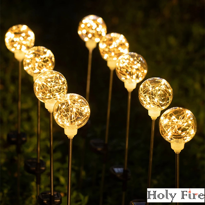 Holy Fire Solar Garden Lights LED Crystal Ball String Light Outdoor Waterproof Lawn Lamps Landscape Lights For Wedding/Patio/Pathway Decor