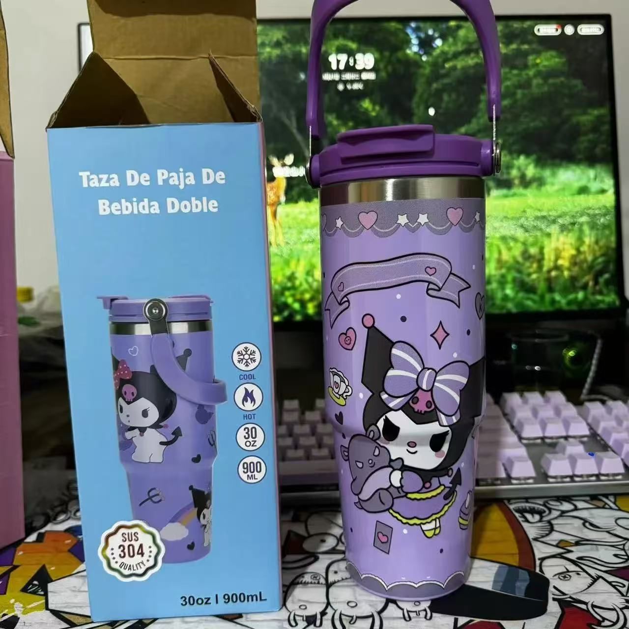 Sanrio new thermal cup, large capacity, high-end appearance, ice boss cup, stainless steel straw, 2025 water cup for girls08#