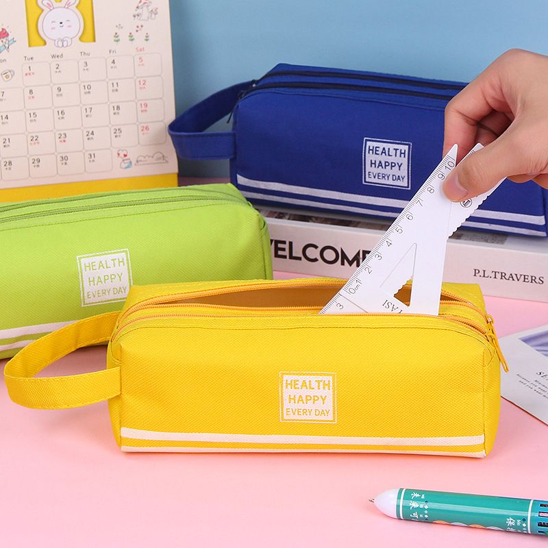 Cute Aesthetic Pencil Bag, Double Layer Separated Storage Design, Handheld Portable Stationery Bag, Waterproof Wear-resistant Pen Case for Teenagers Boys Girls Daily Use