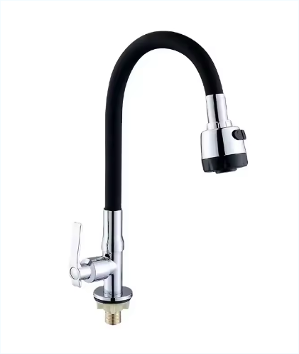 Chrome Plated Kitchen Flexible Tap Zinc Alloy Goose Neck  Cold Water Tap
