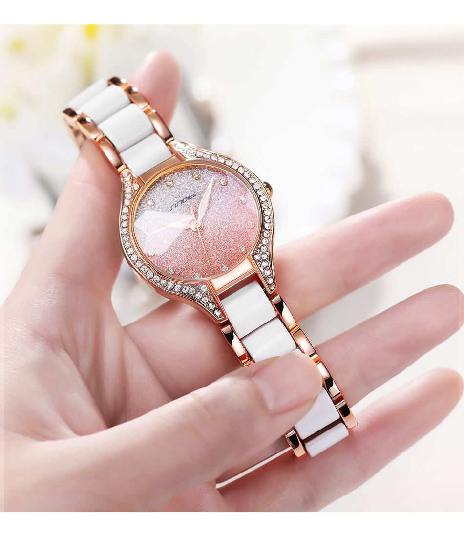 Gypsophila Ladies Watch Diamond Fashion Simple Gradient Glitter Glitter Watch Rose Gold Ladies Watch