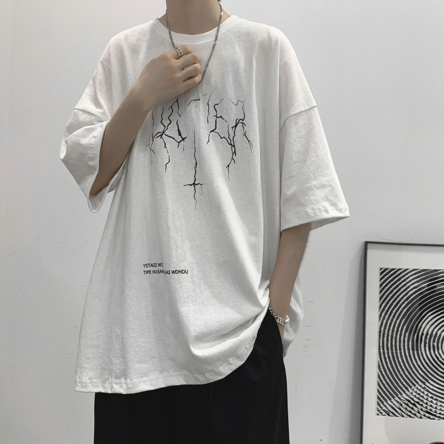 #J806 printed men's t-shirt loose top ins-style short-sleeved hip-hop street shirt