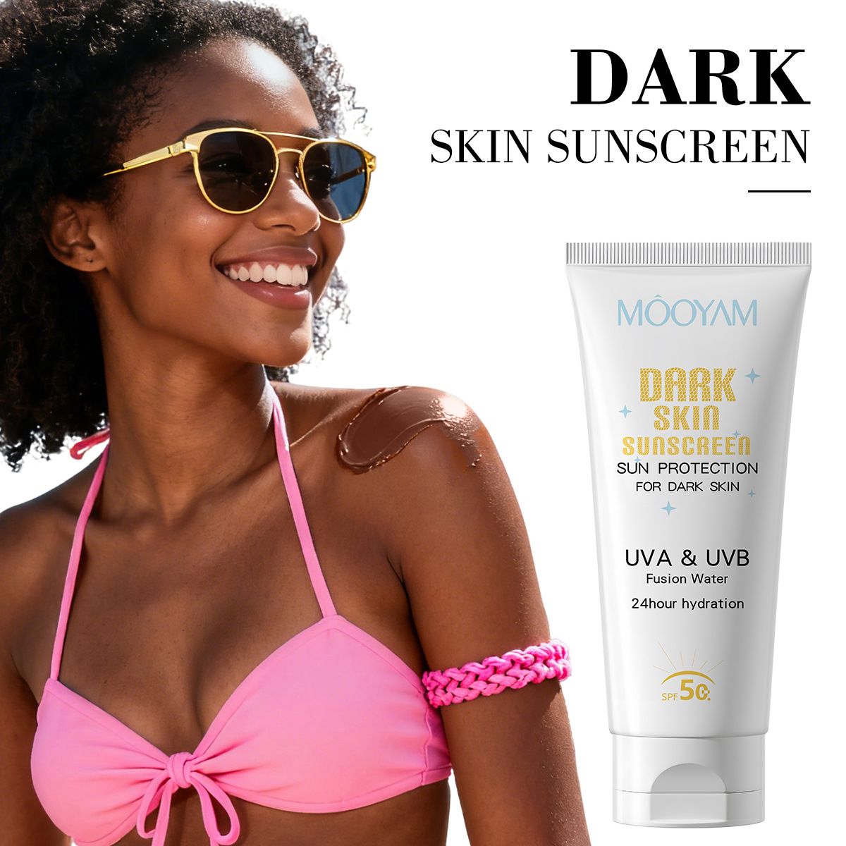 Sunscreen SPF Moisturizing Sun Cream, UV Protection Isolation Lotion, Brightening Sunblock for Dark Skin, No White Cast
