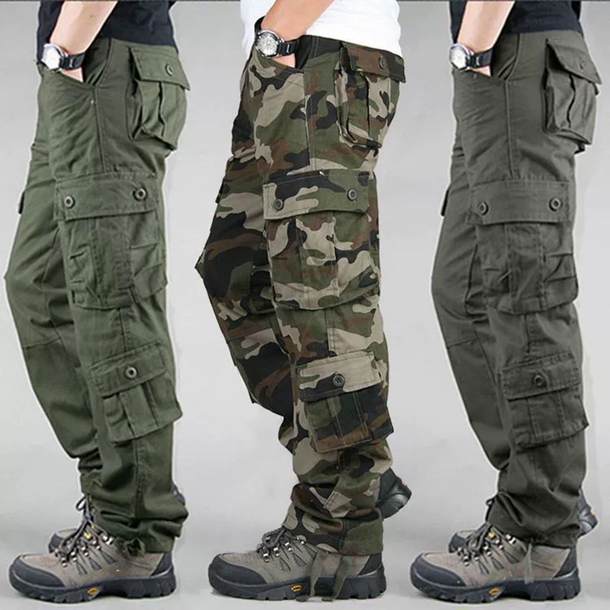 Outdoor men's multi pocket work pants, sturdy cotton casual workwear, long pants, youth