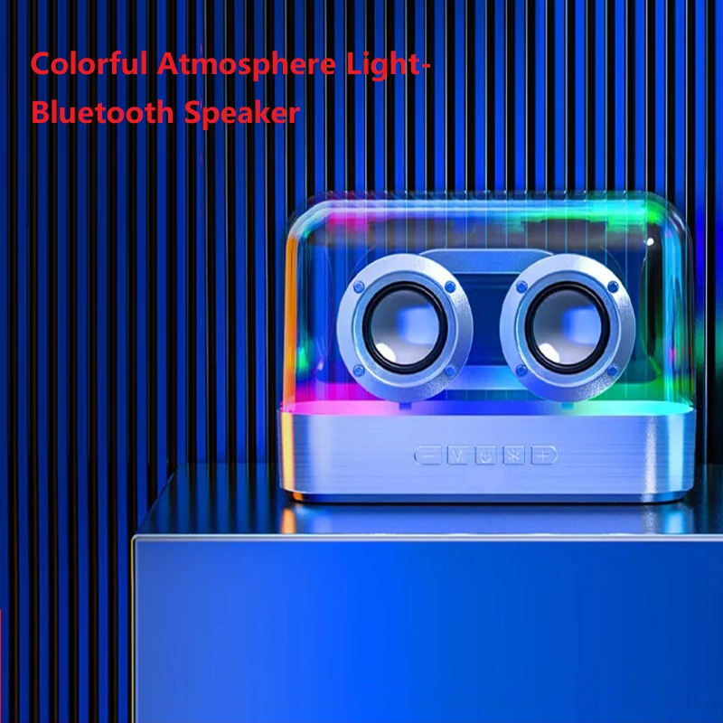 Colorful lights wireless bluetooth speaker glass colorful outdoor portable subwoofer desktop high volume card TF speaker