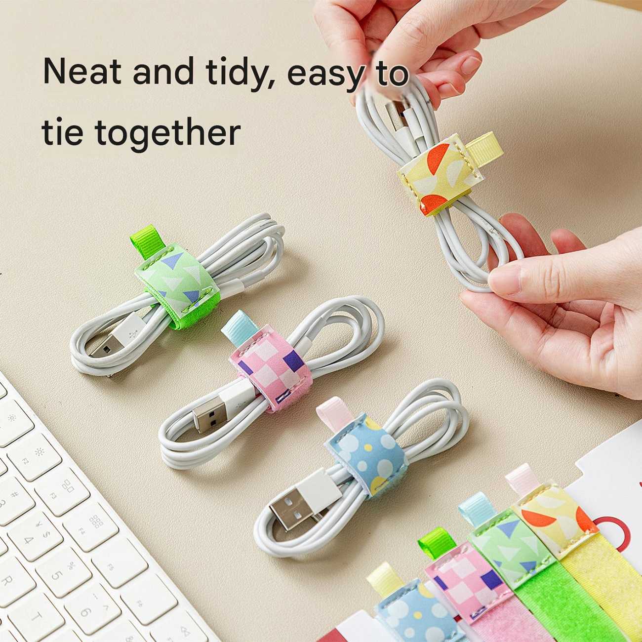 Bright Color Reusable Magic Tape Cable Straps Multi-function Cord Organizer, Cute Wire Ties for Earphone Data Cables & Computer Wire Arrangement
