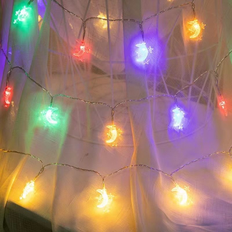 33m 20 LEDs Battery Operated String Lights LED star lights, atmosphere lights, camping lights, ball lights, Christmas birthday decorations, bedroom decorative lights.Star and Moon (Multicolor)