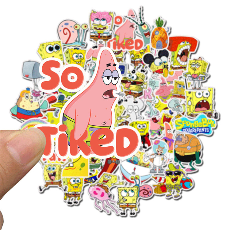 Phone Stickers Toy 50PCS bags Spongebob Cartoon Graffiti Stickers Suitcase Laptop Skateboard Motorcycle  4-8 cm