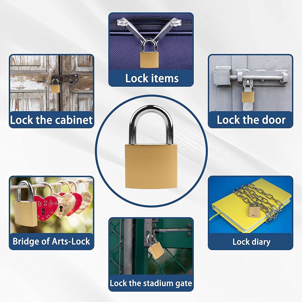 Solid Brass Padlock with Key Wide Lock Body, Small Keyed Padlock for Sheds, Storage Unit School Gym Locker, Fence, Toolbox, Hasp Storage