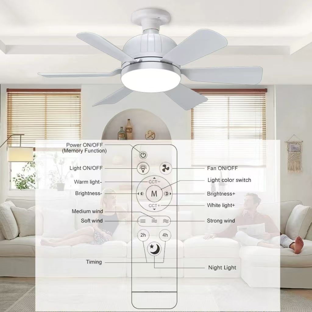 18" Socket Ceiling Fan 40W Light with Remote Control, E27 Based Easy install,LED Ceiling Fan with 3 Color Lights, Adjustable Color Temperature 3000K-6500K 