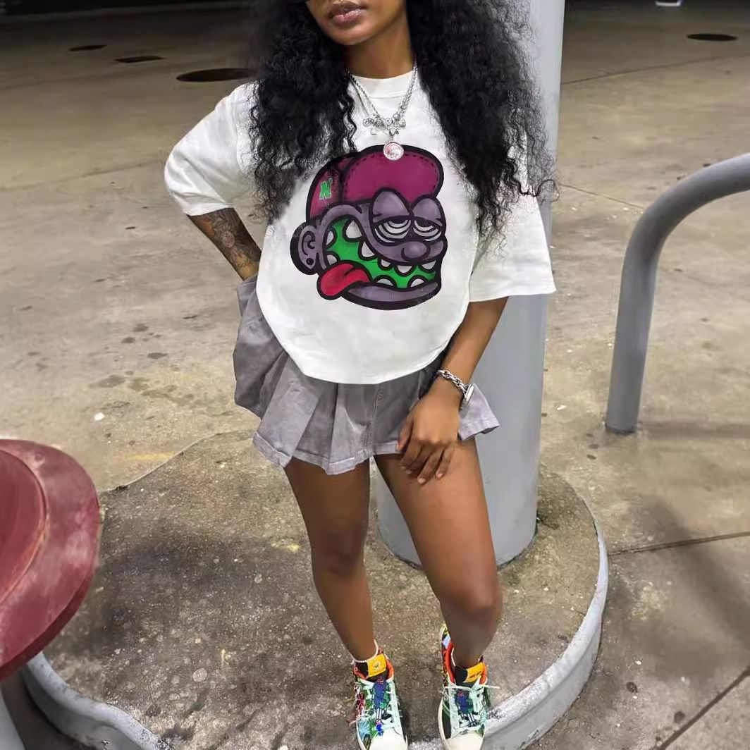 New European and American women's cartoon printed short-sleeved T-shirt trend women's undershirt