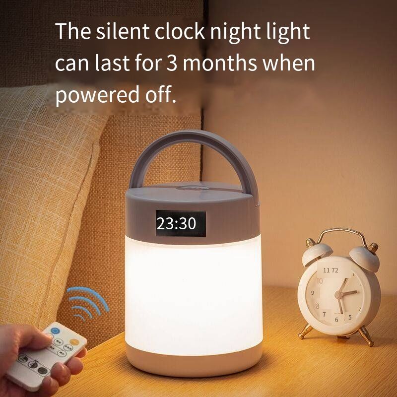 New Rechargeable Bedside Night Light With Digital Clock, supports touch control and remote control operation for easy adjustment. Soft gentle lighting creates cozy sleeping atmosphere, suitable for bedroom rest, baby night feeding and late‑night reading