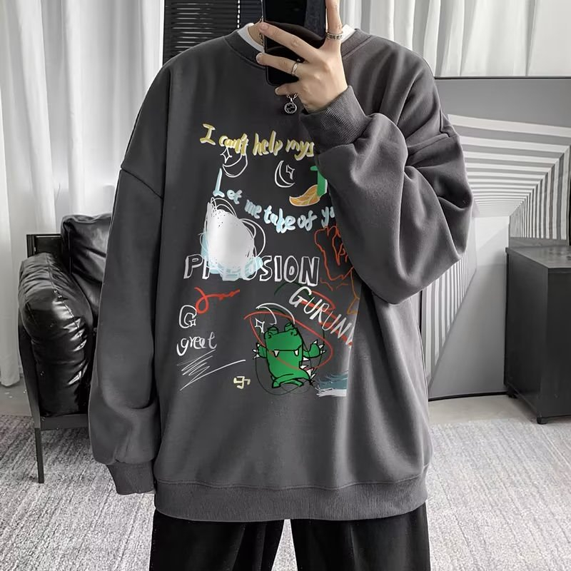 SE 806 Men's Spring and Autumn New Versatile Loose Graffiti Top Round Neck Long Sleeve Top