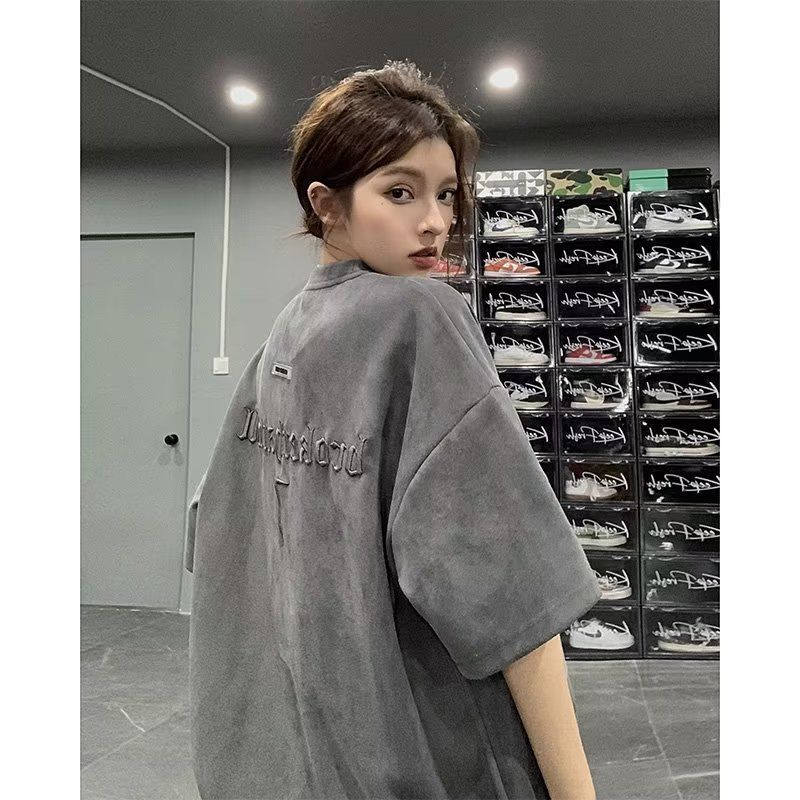 Men's and Women's Summer New Embroidered Loose T-Shirt Round Neck Half Sleeve Top