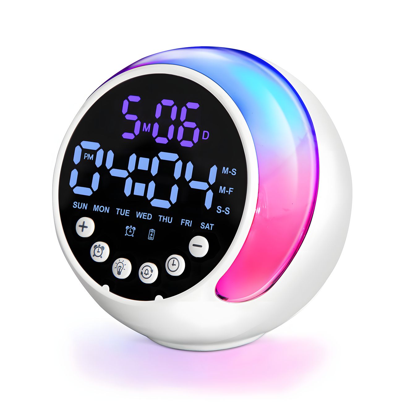 Multifunctional Kids Alarm Clock Night Light RGB with Wake Up Light with Calendar Weekday Weekdaymilky white