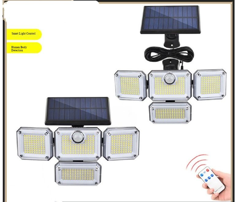 Upgraded Solar Outdoor Lights Motion Activated, Separated Solar Panel & Adjustable Multi-Head, Dusk to Dawn Security Flood Lights for Garden Garage Path