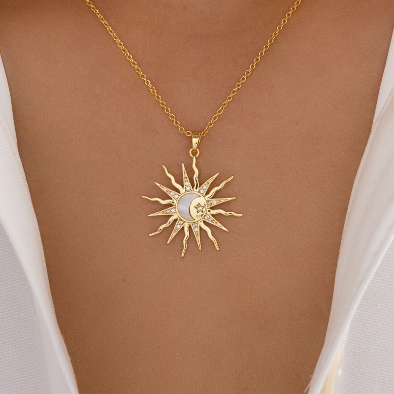 Moon pendant, sun studded diamond necklace, star necklace moon sun pendant necklace 