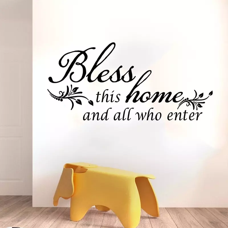 Bless This Home and All who Enter - Vinyl Wall Decal Entryway Living Room Décor Art Letters Quotes Stencil