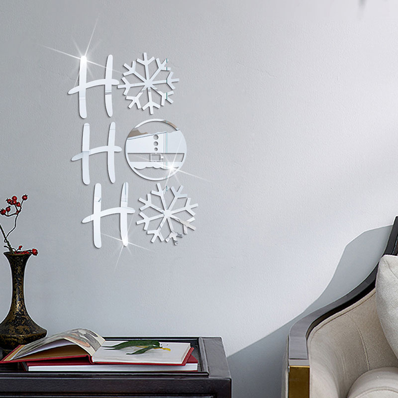 JM823 Christmas Decoration Letters Ho Snowflake 3D Acrylic Mirror Sticker Holiday Decoration DIY Self-Adhesive Wall