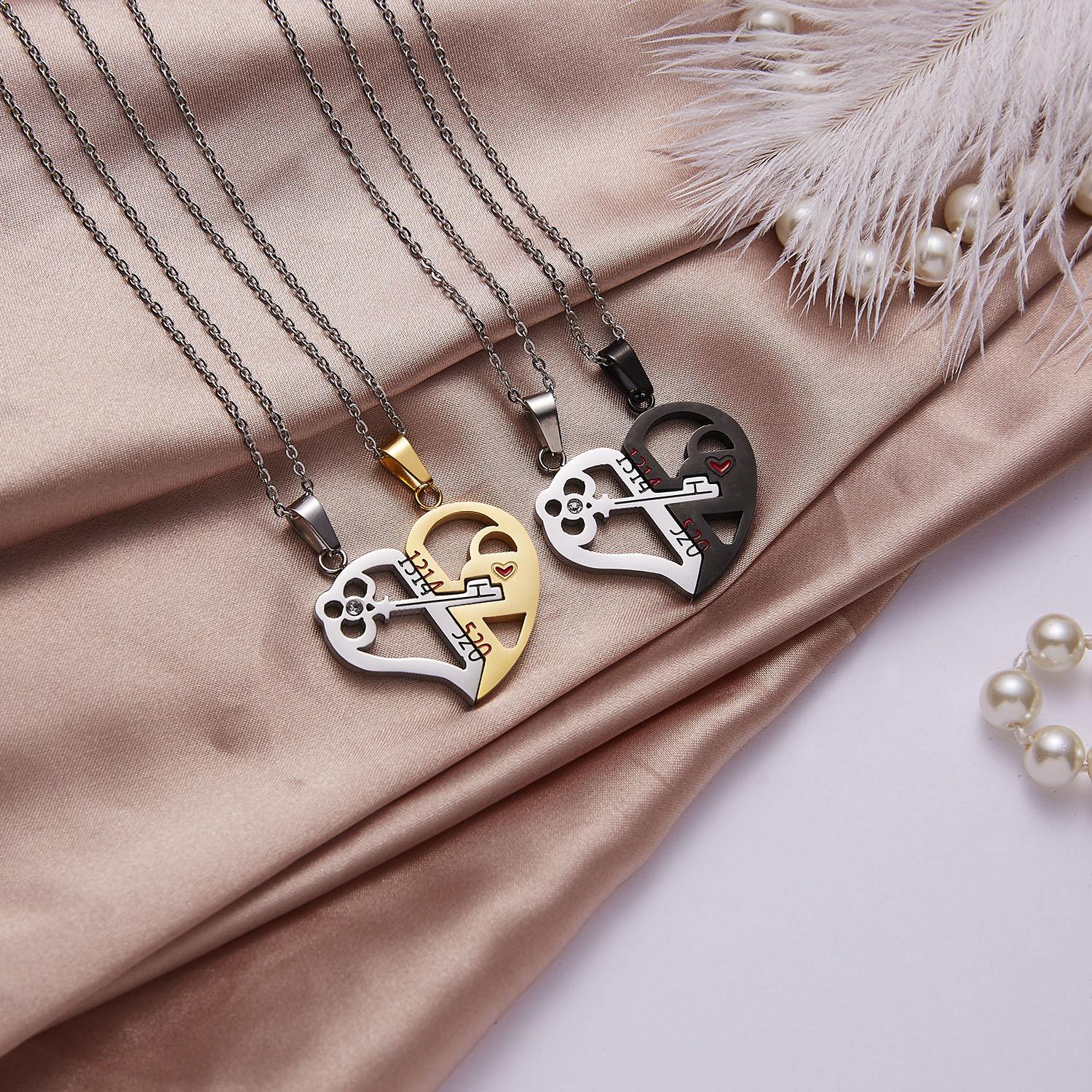Valentine's Day gift stainless steel love splicing Necklace couple ...