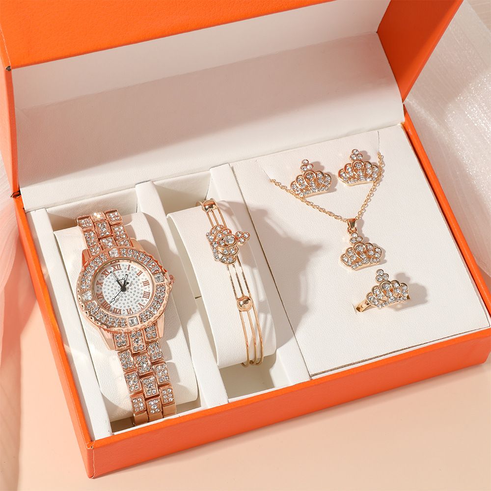 6pieces Set Ladies Wrist Watch + Bracelets+ Necklace+Ring+Earrings