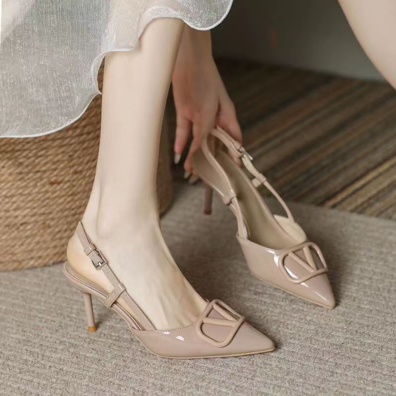 2024 summer new thin heels after empty shoes women French pointed women's sandals 520-68