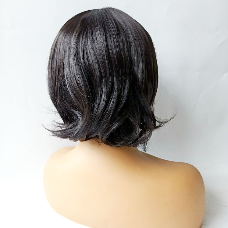 K104 Natural Looking Short Wavy Wigs With Side Bangs for Black Women Realistic Synthetic Shoulder Length Curly Wigs With layers Fringe For Daily Use Wig 14 inches