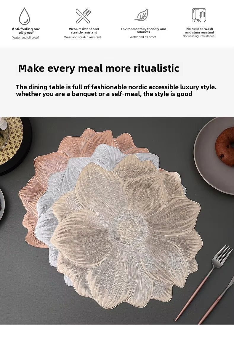 PVC hot stamping placemat flower shape table mat insulation pad washable waterproof and anti-scalding