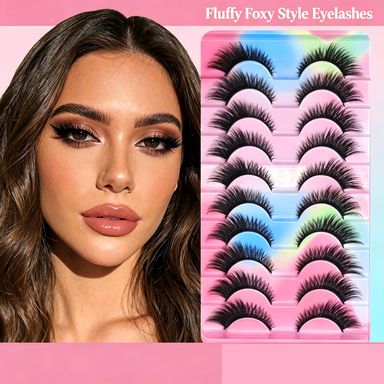 10 Pairs 3D Fluffy False Eyelashes, Dramatic Wispy Cat Eye Lashes, Reusable Thick Volume Faux Mink Lashes with Soft Band, Natural Look False Lashes for Makeup, Party, Wedding & Daily Wear