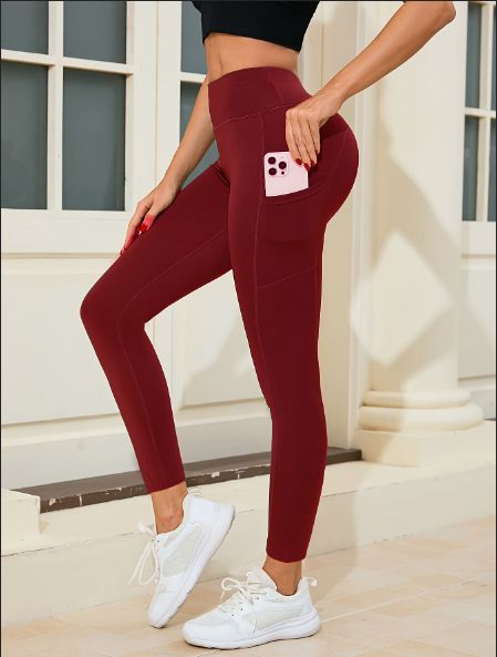 High Waist Yoga Leggings with Pockets, Solid Color Slim Fit Workout Pants, Stretchy Sports Tights for Running, Fitness, Outdoor Activities, Quick Dry & Breathable
