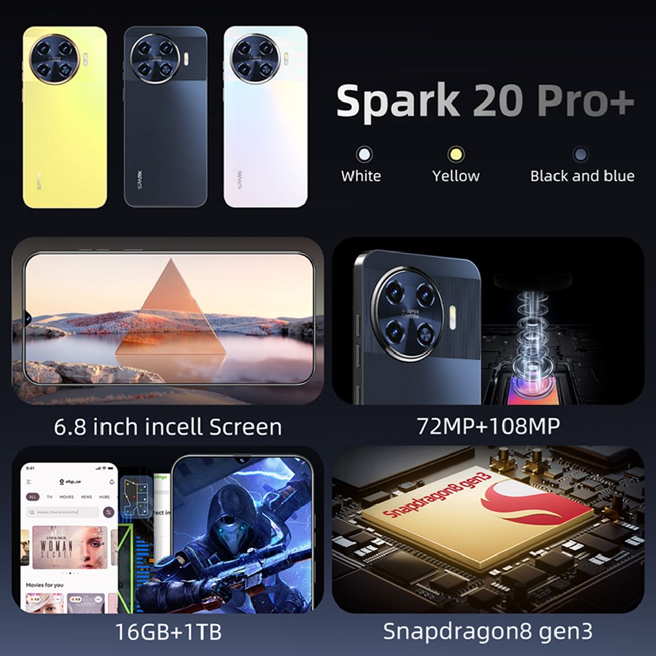 New cross-border phone Spark20 Pro Android 16+1T intelligent 6.8-inch large screen phone (explosive model)