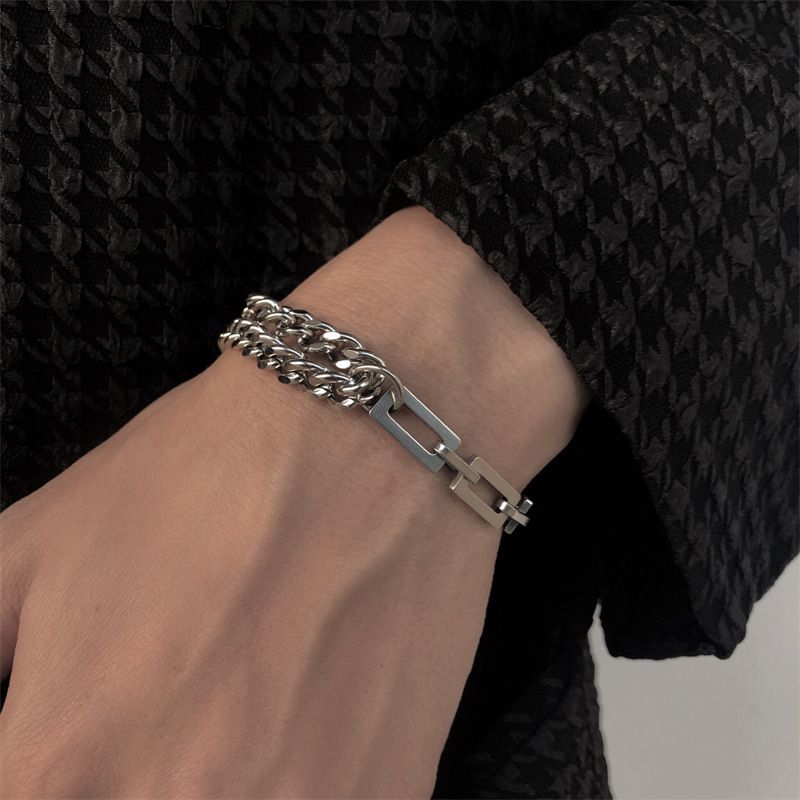 Hip Hop Metal titanium steel bracelet Adjustable double-layer non fading wrist accessory CRRSHOP unisex men women jewelry body jewelry