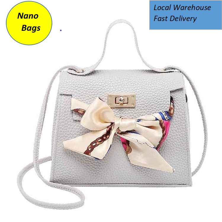 NANO Bags Ladies Bags Women's Crossbody Bag with Ribbons Bowknot Chain Lock Totes Shoulder Handbag Grey